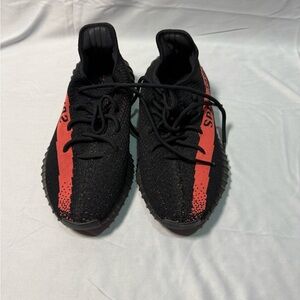 Yeezy Black with Red Stripe Athletic Shoes